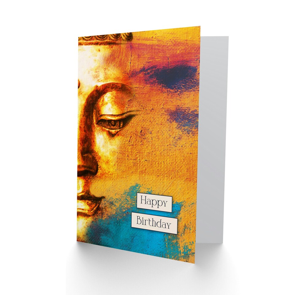 image 1 of Happy Birthday Gold Buddha Face Modern Painting Birthday Card