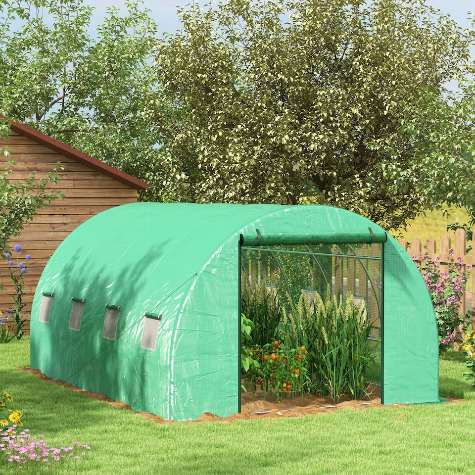 image 1 of Outsunny Polytunnel Green House with Sprinkler System, Wide Door, 4 x 3(m)