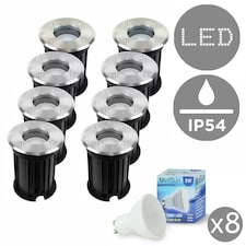 ValueLights Set of 8 Silver Outdoor Walkover Lights with 5W Warm White Bulbs