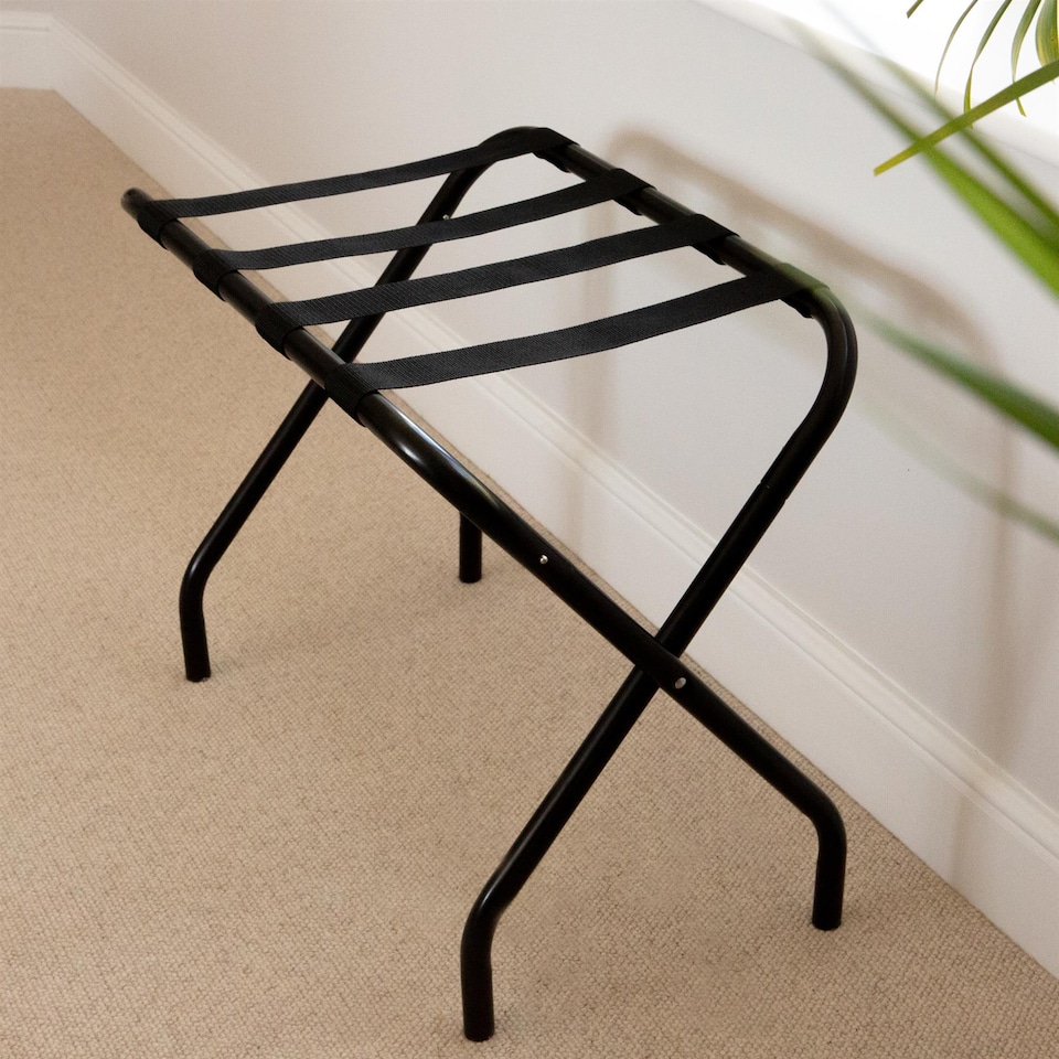 image 1 of Harbour Housewares Folding Metal Luggage Racks - Black - Pack of 2 Portable Suitcase Holders Travel Storage Stands