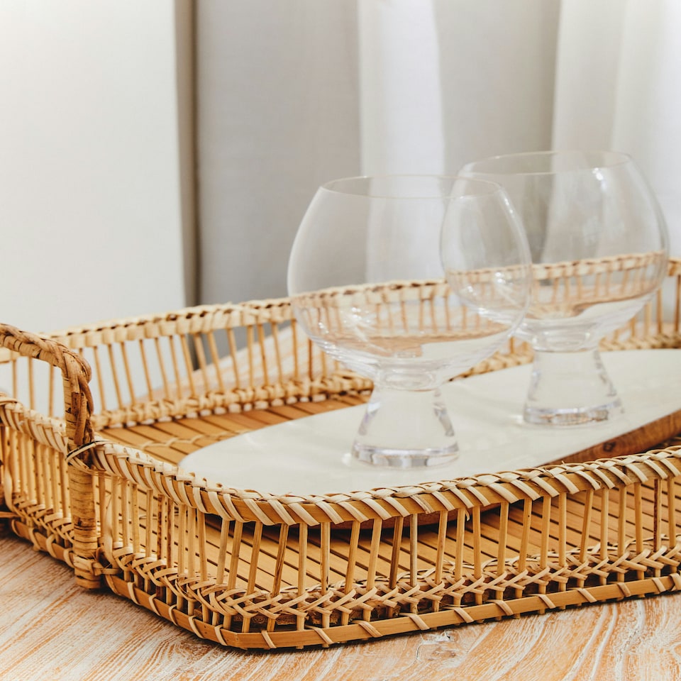 image 1 of Rustic Rattan/Bamboo Natural Rectangular Tray | Cream
