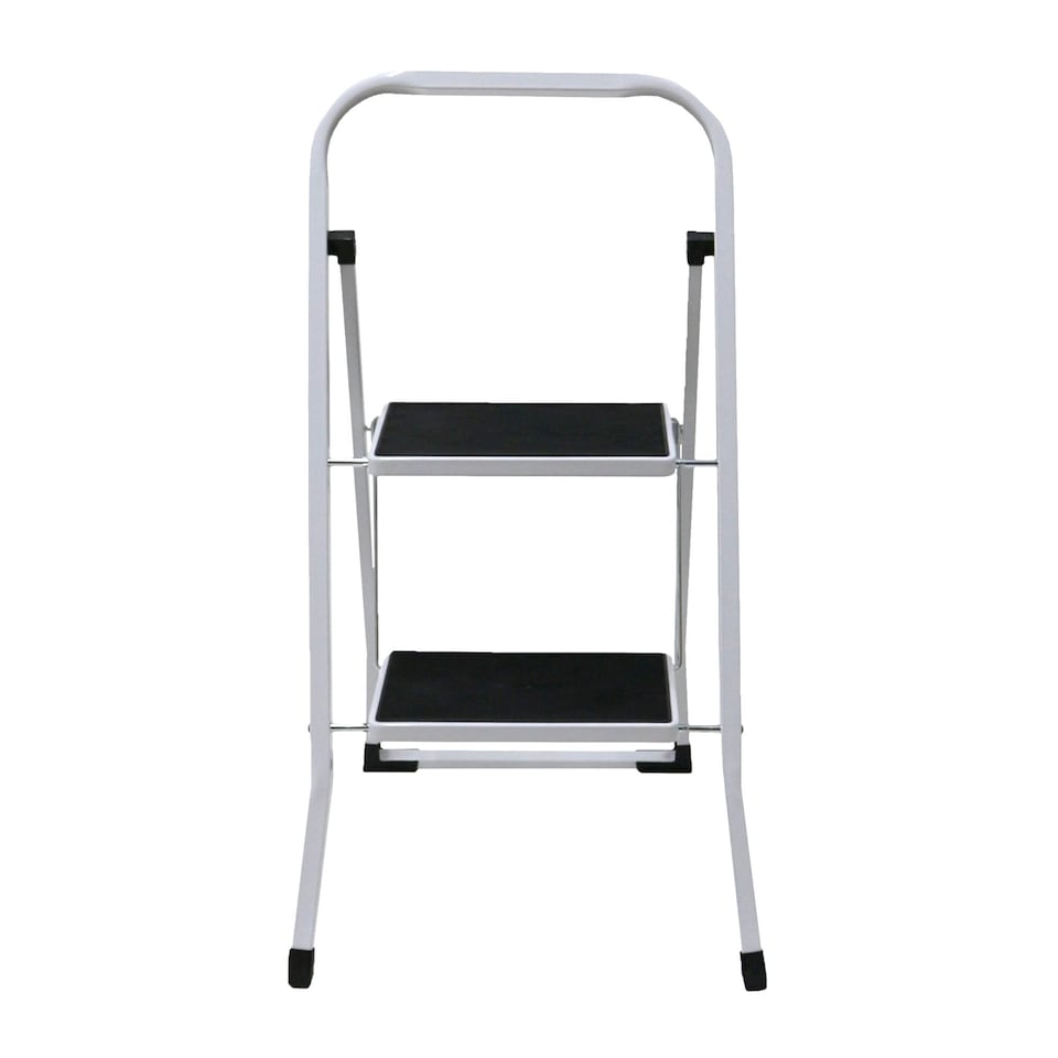 image 1 of Foldable 2 Step Ladder Stepladder Non Slip Tread Safety Steel | White