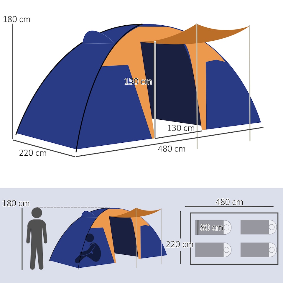 image 1 of Outsunny Camping Tent with 2 Bedroom, Living Area and Awning for 4-6 Person