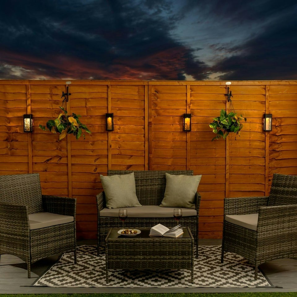 image 1 of ValueLights Solar Fence Light 4 Pack Matte Black Fence Light with Clear Rectangular Shade and SMD LED Integrated LED .1W Multicolour 3000K Bulb