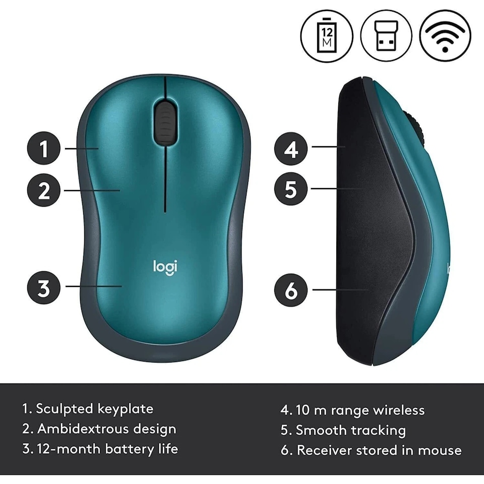 image 1 of Logitech M185 Wireless Mouse with USB Receiver - Blue