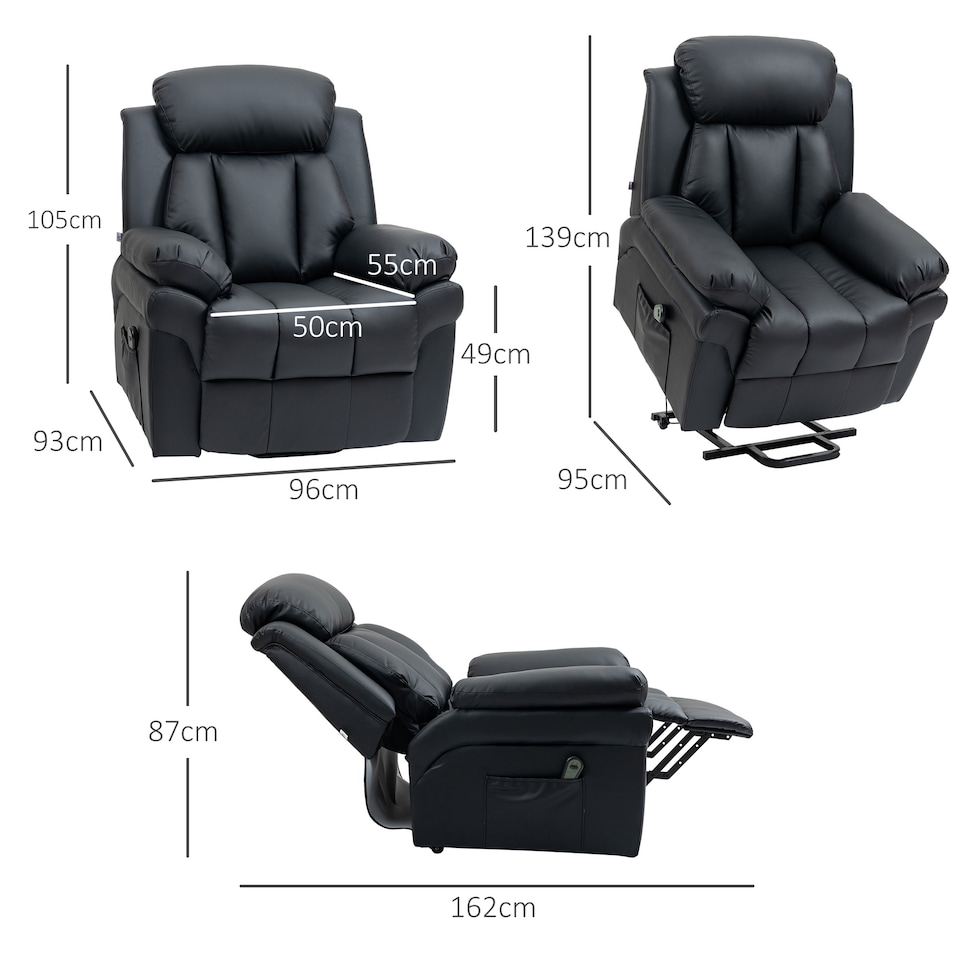 image 1 of HOMCOM Power Lift Chair Recliner for Elderly, Electric Recliner Chair, Overstuffed Faux Leather Riser and Reclining Armchair with Remote Control, Side Pockets, for Living Room, Black