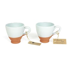 Verano Spanish Ceramics Rustic Pastel Set of 2 Everyday Cups - 9.5cm Duck Egg Blue Blue