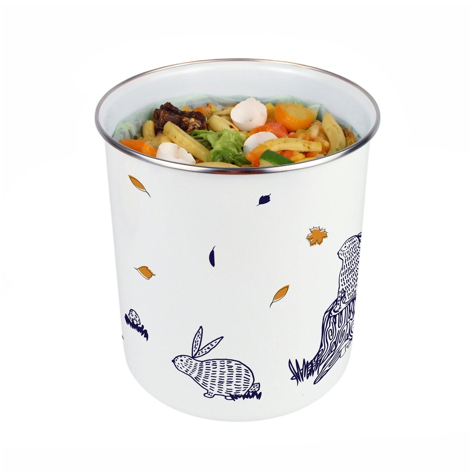 image 1 of Woodland Rabbits Food Waste Caddy - Metal 2L Decorative Kitchen Compost Bin