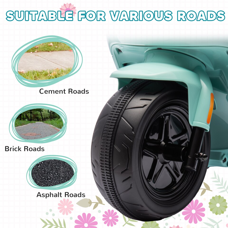 image 1 of AIYAPLAY 6V Kids Electric Motorbike, Ride on Motorbike with Headlight, Music, Forward Reverse, Training Wheels, for Ages 18-36 Months, Green