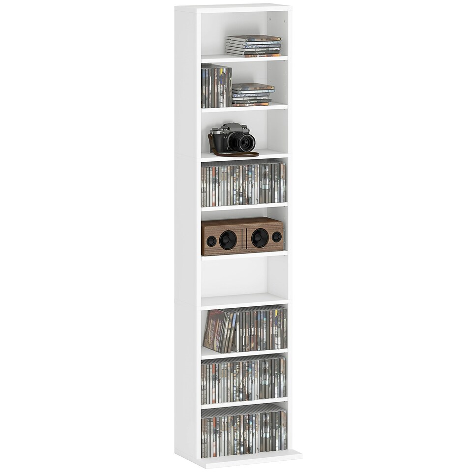 image 1 of HOMCOM CD Storage Unit DVD Storage Tower with Compartments Black | 33W x 24D x 140H cm