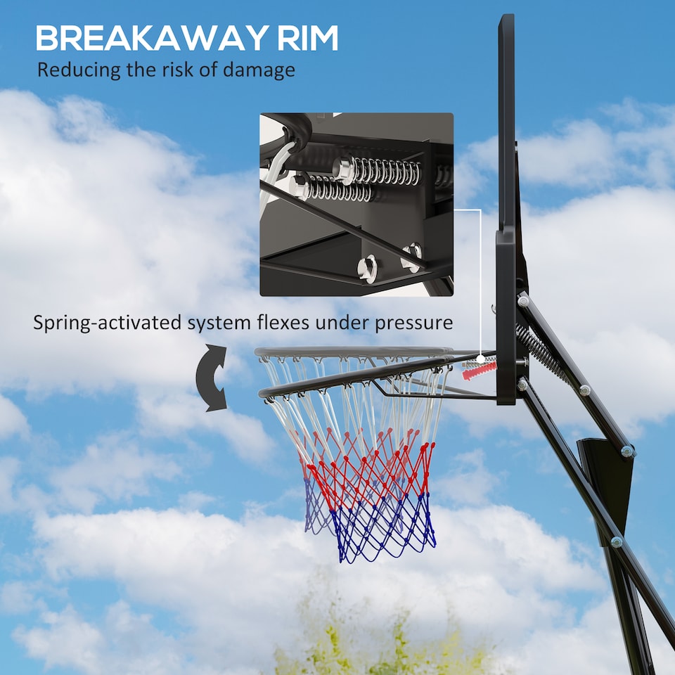 image 1 of SPORTNOW Basketball Hoop Outdoor, Height Adjustable Basketball Hoop and Stand with Rebound System, Weighted Base, Portable on Wheels, 2.45-3.05m, for Teens, Juniors, Adults, Black