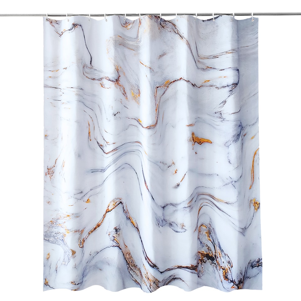 image 1 of White & Grey Marble Polyester Shower Curtain with 12 Hooks - 180x200cm