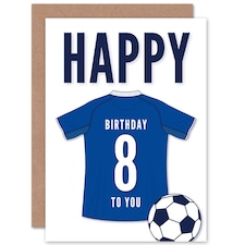 Blue Football Strip Kit Jersey Age 8 Year Old Child Kids 8th Birthday Card