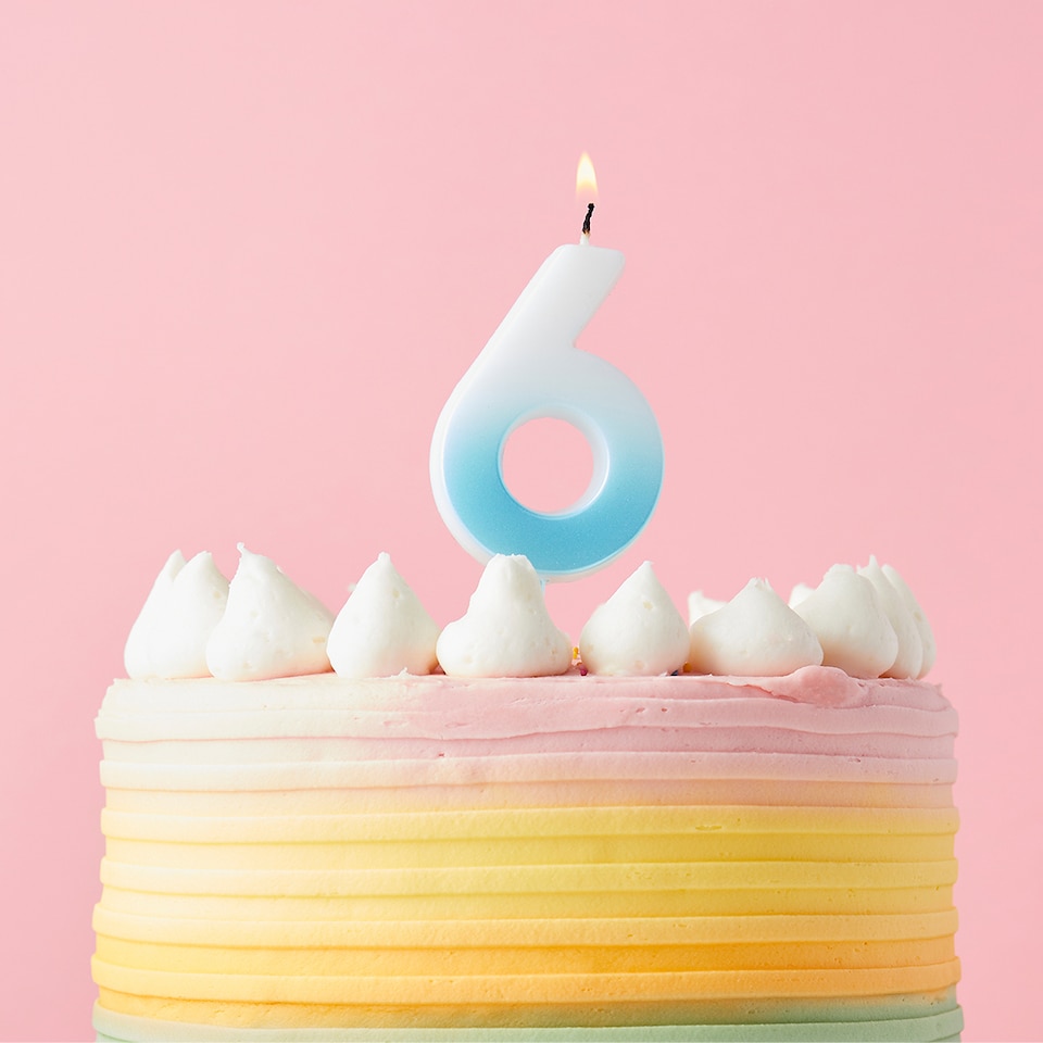image 1 of Baby Blue Ombre Number 6 Shaped Wax Pick Candle 6.2cm | Blue