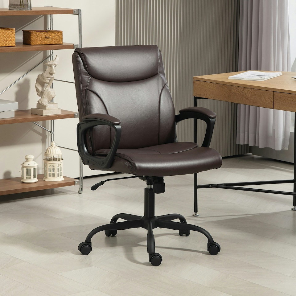 image 1 of HOMCOM Faux Leather Desk Chair with Tilt Function for Home Office | Black | One Size