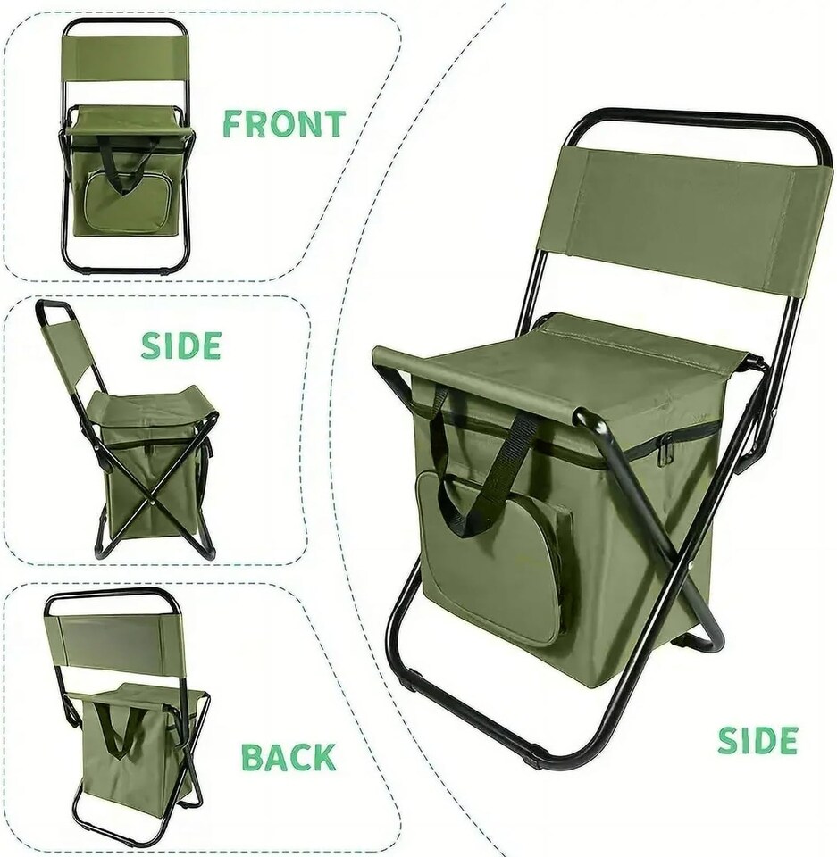 image 1 of 2X Folding Camping Chair Lightweight Foldable Fishing Chairs Portable Camping Chair Cooler Bag Outdoor Backrest Stool