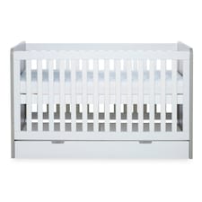 Pembrey Cot Bed & Under Drawer - Convertible, Adjustable Mattress Base, Birth to 4 Years (Ash Grey & White)