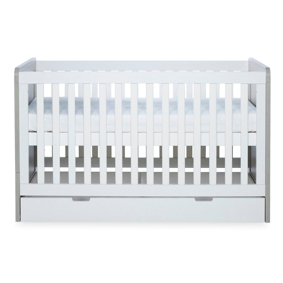 image 1 of Pembrey Cot Bed & Under Drawer - Convertible, Adjustable Mattress Base, Birth to 4 Years (Ash Grey & White)