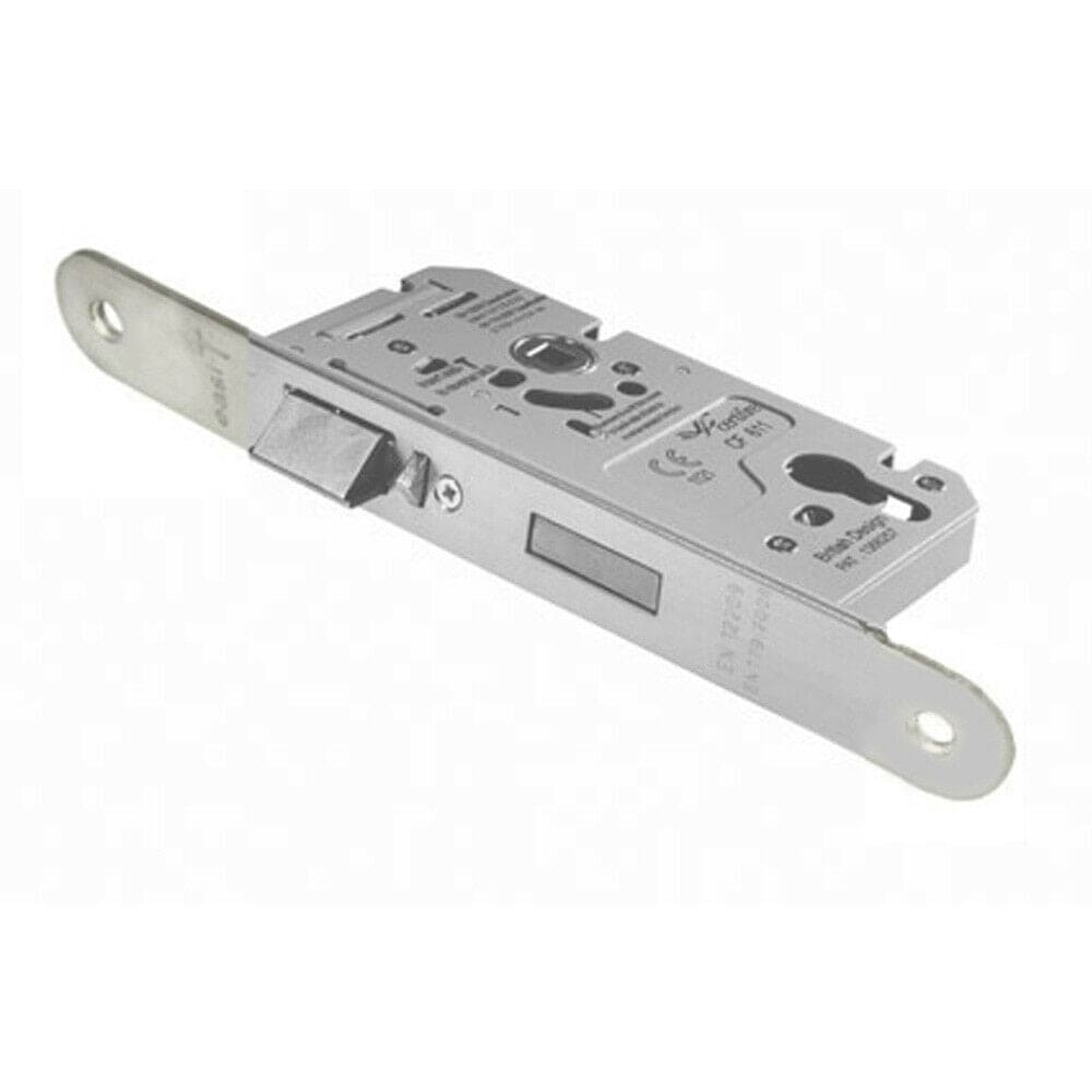 Loops DIN Euro Profile Escape Lock Radius Forend 60mm Backset Satin Steel in Metallics