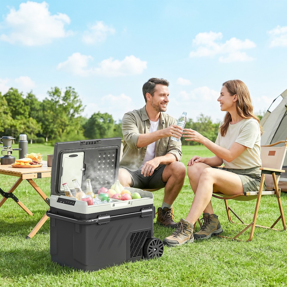image 1 of Outsunny 40L Compressor Car Fridge Freezer, Dual Zone with App Control | Black | Black | 69.2L x 45.3W x 45H cm