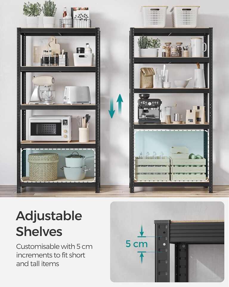 image 1 of Set of 2 Garage Shelving Units with 5 Levels, Adjustable Multi-Tier Storage Racks, Black