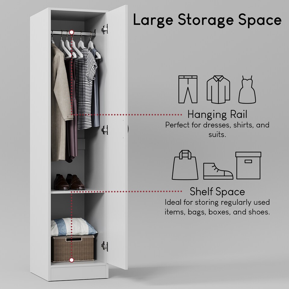 image 1 of Vida Designs Riano 1 Door Wardrobe With Shelf & Clothes Rail, White