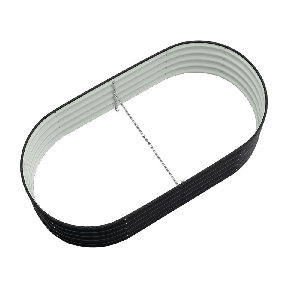 image 1 of Living and Home Oval Galvanized Steel Raised Garden Bed- Black