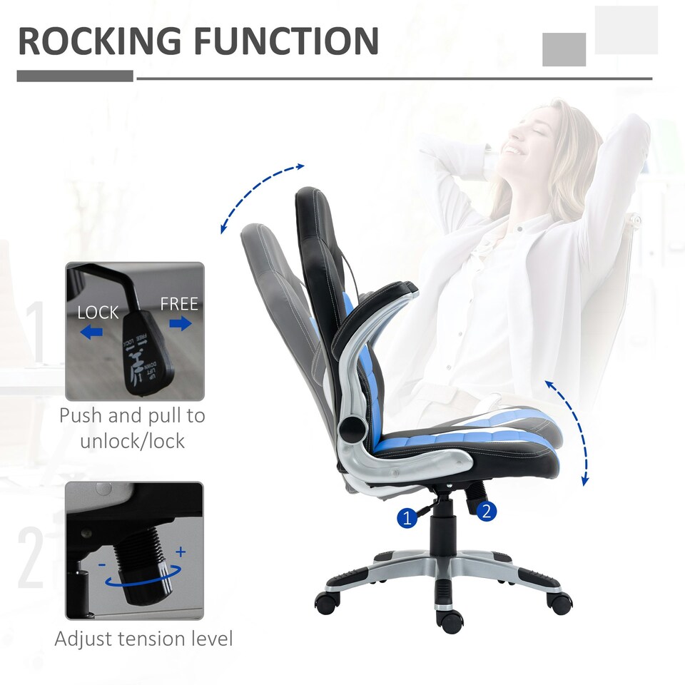 image 1 of HOMCOM Gaming Chair PU Leather Office Chair Swivel Chair w/ Tilt Function, Blue