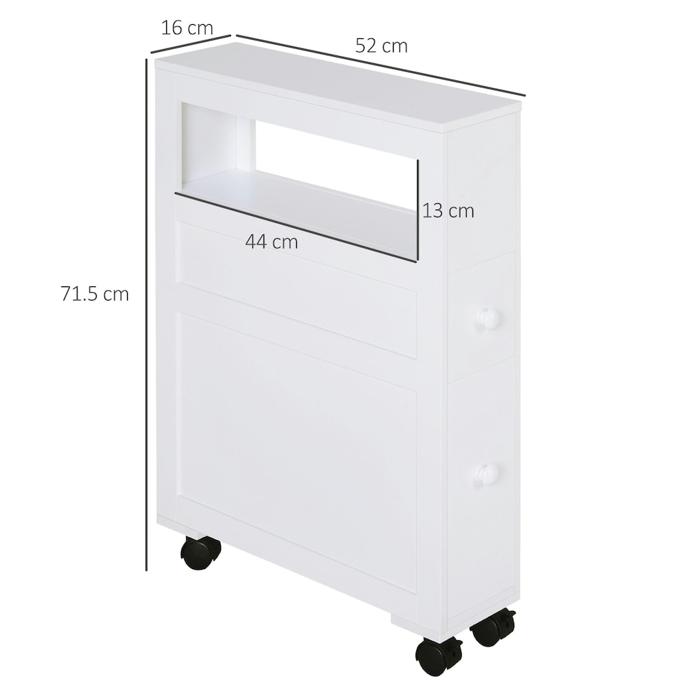 image 1 of HOMCOM 72x16cm Narrow Bathroom Storage Unit 2 Drawers Open Top 4 Wheels Slimline