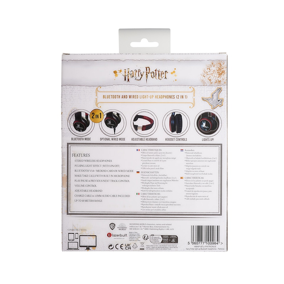 image 1 of Lazerbuilt Harry Potter Patronus Wireless LED Headphones Black&Red