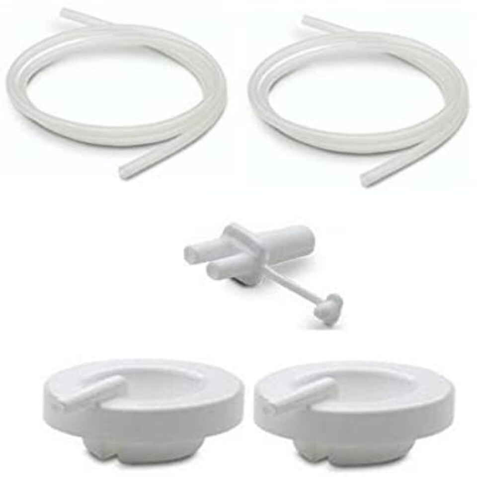 image 1 of Tubing Parts for Ameda Purely Yours Pumps; (2 Tubes with caps/Connector); Can Replace Ameda Tubing, Ameda Tubing Connector and Ameda White Caps
