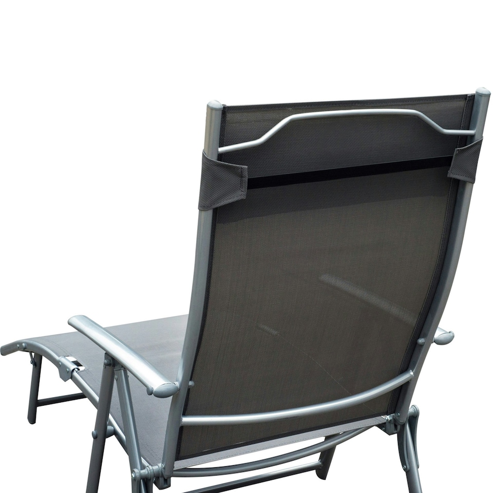 image 1 of Outsunny Sun Lounger Recliner w/ Pillow Foldable 7 Levels Textilene Grey