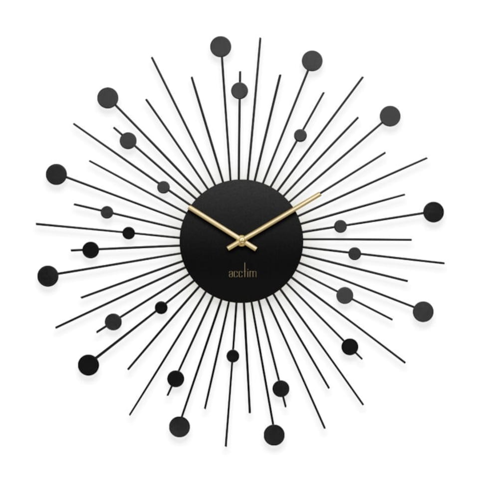 image 1 of Acctim Brielle Large Wall Clock Starburst / Sunburst Quartz Painted Metal Frame Matt Black 50cm Black