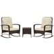 image 2 of Outsunny 3 Pieces Rattan Bistro Set, Wicker Garden Furniture Set with Cushions, Glass Top Coffee Table and Rocking Chairs, Small Balcony Furniture for Outdoor, Porch, Brown