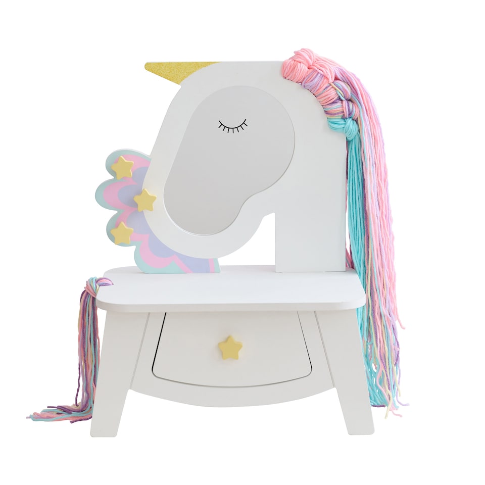 image 1 of Teamson Kids Unicorn Vanity Set with Mirror, Drawer & Pretend Makeup