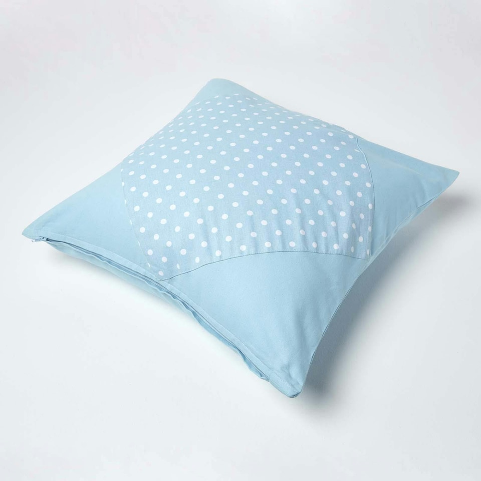 image 1 of Homescapes Cotton Plain Blue and Polka Dots Cushion Cover - 60 x 60 cm | Blue | Blue | 60 x 60 cm