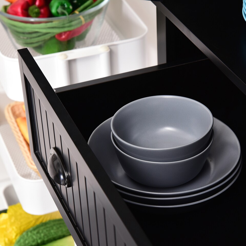 image 1 of HOMCOM 183cm Freestanding Kitchen Cupboard, Tall Storage Cabinet with 4 Doors and 3 Adjustable Shelves, Traditional Kitchen Pantry Cupboard for Dining Room, Black