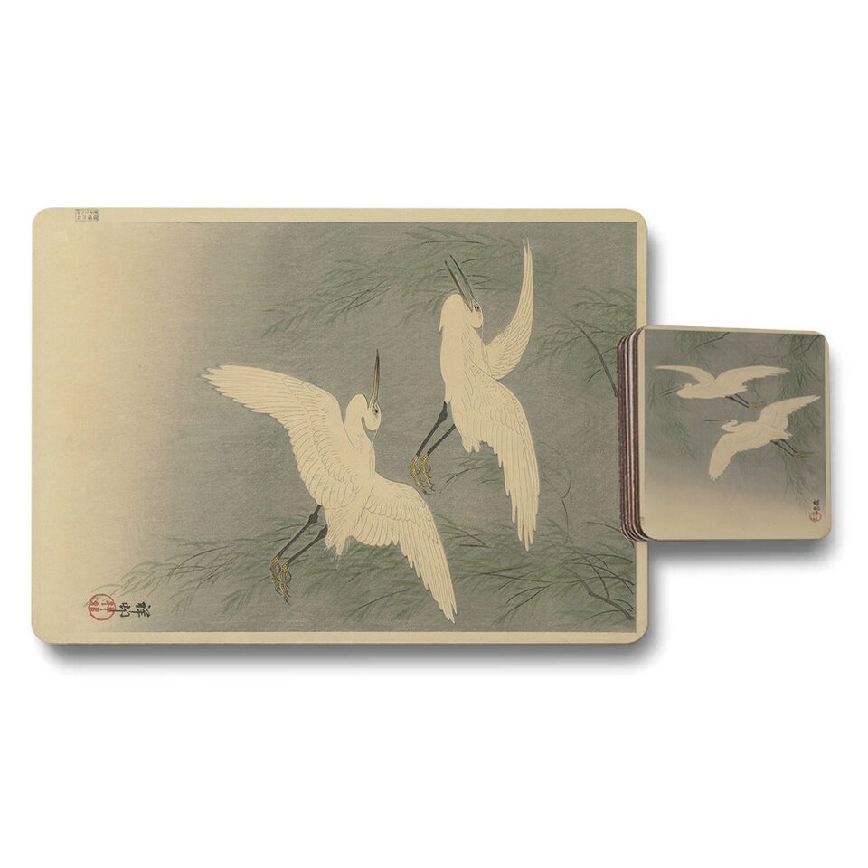 image 1 of Set Of 12 Placemats And Coasters With Designer Artwork And Wood Bottom