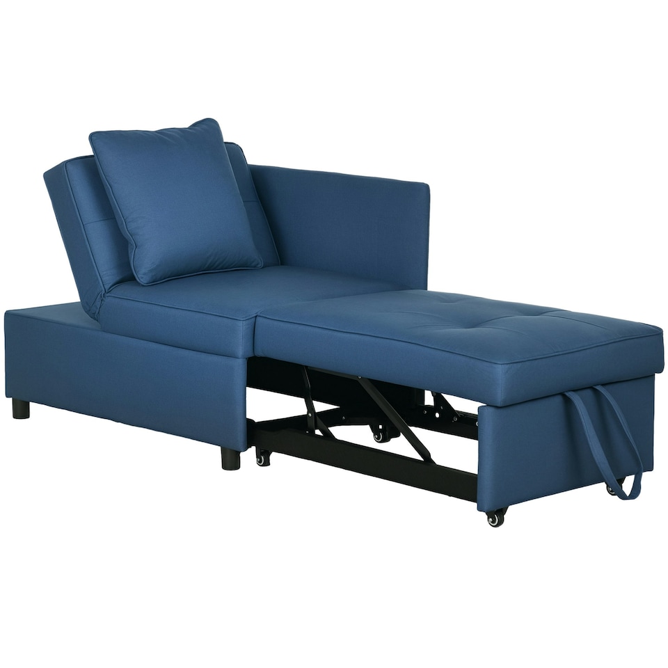 image 1 of HOMCOM Folding Sleeper Sofa Bed Chair with Pillows, Pocket, Blue