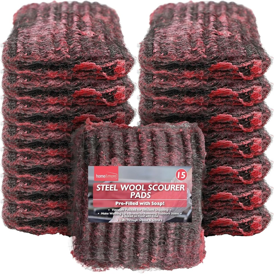 image 1 of SOL 15pk Steel Wool Scourer Pads, Heavy Duty Soap Filled Scouring Pads for Pots