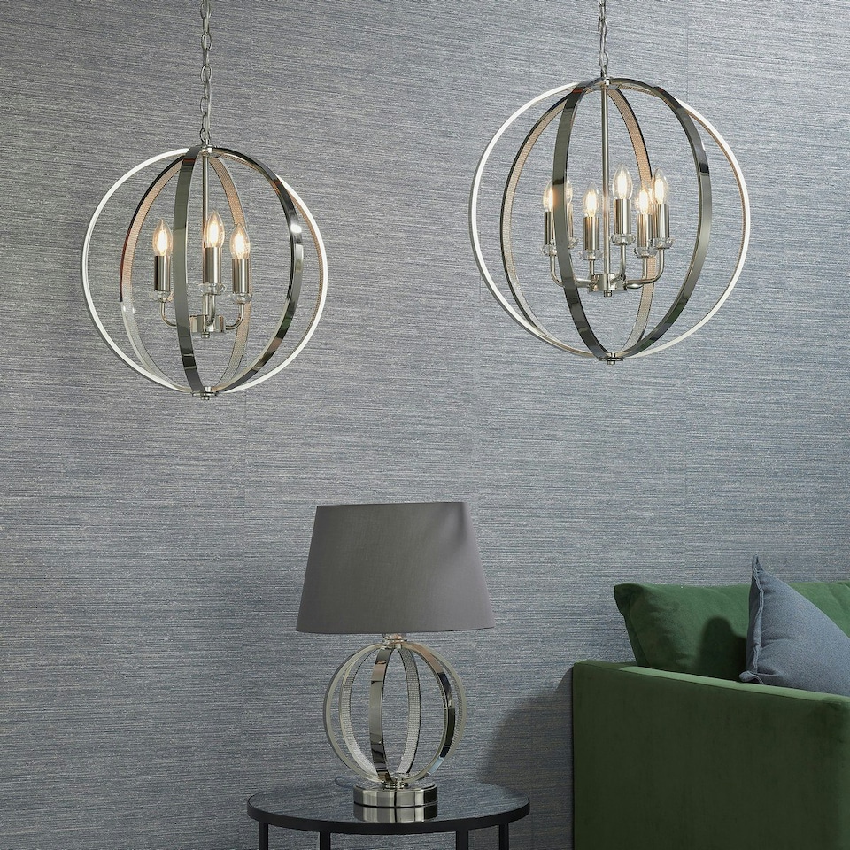 image 1 of Ritz 6 Light Ceiling Pendant Bright Nickel & Clear Faceted Acrylic, E14