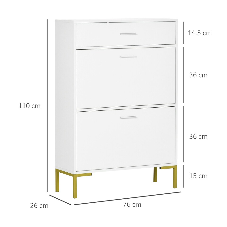 image 1 of HOMCOM Shoe Storage Cupboard with 2 Flip Doors and Sliding out Drawer, White