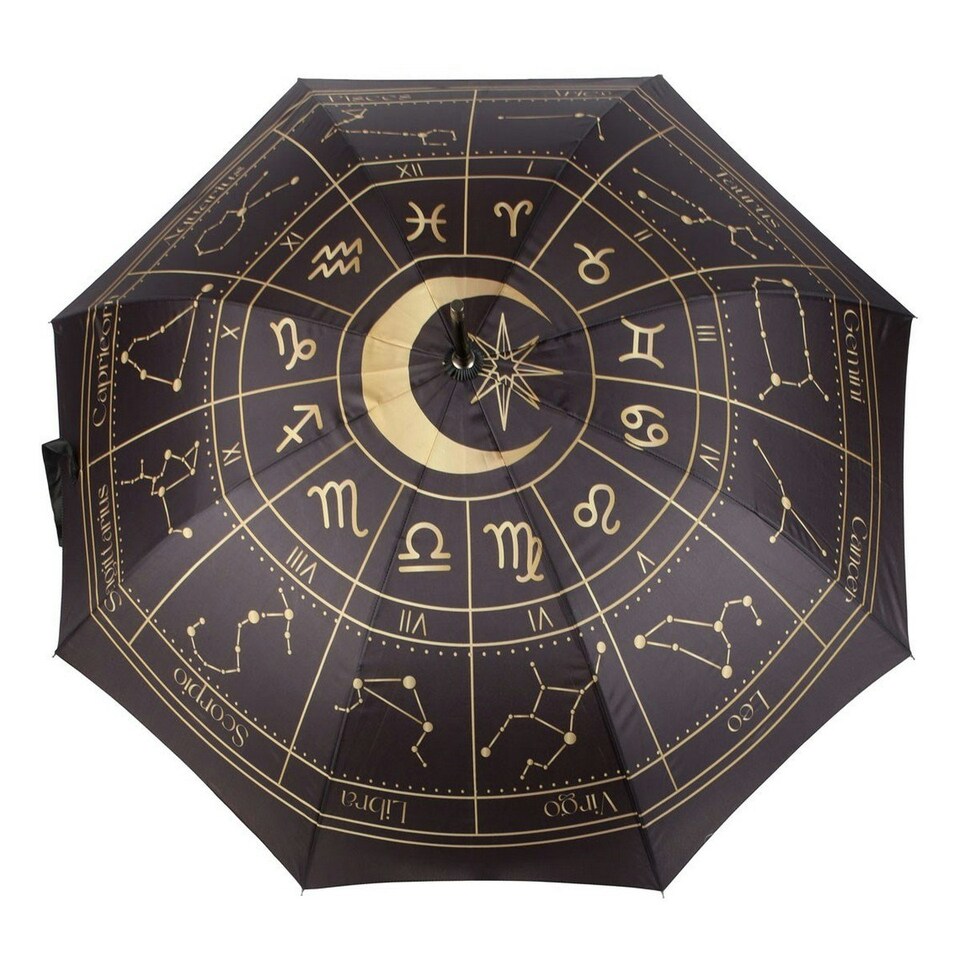 image 1 of Something Different Astrology Wheel Stick Umbrella - Black/Gold - One Size