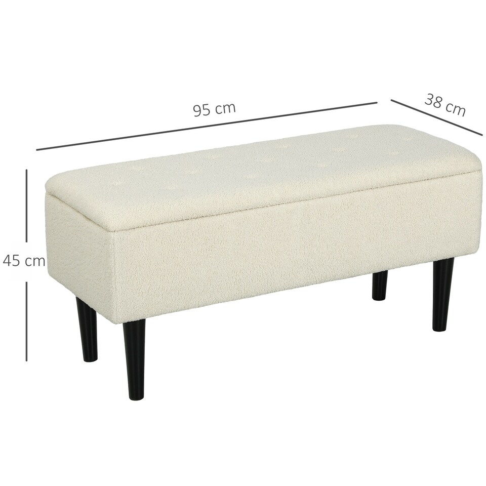 image 1 of HOMCOM 15" Ottoman Storage Box with 47L Storage Capacity, Cream White