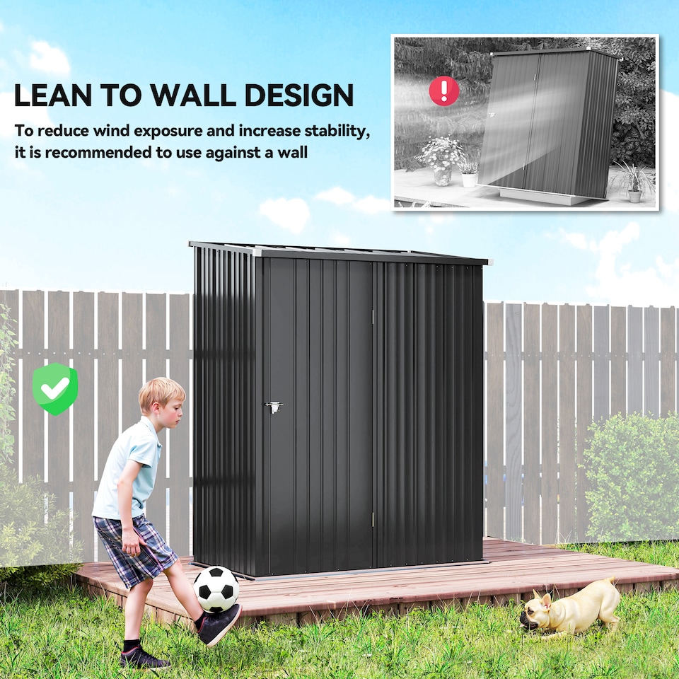 image 1 of Outsunny 5ft x 3ft Lean to Garden Shed, Metal Outdoor Storage Shed with Single Lockable Door, Tool Storage Shed for Garden, Patio, Black