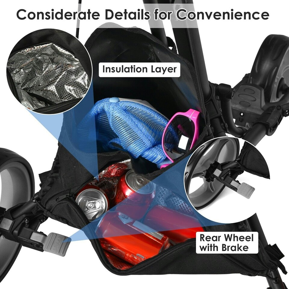 image 1 of COSTWAY 3 Wheel Golf Push Cart Folding Golf Holder Grey