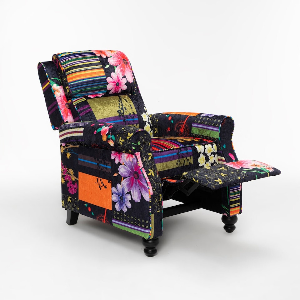 image 1 of Fabric Black Patchwork Mary Manual Recliner Chair