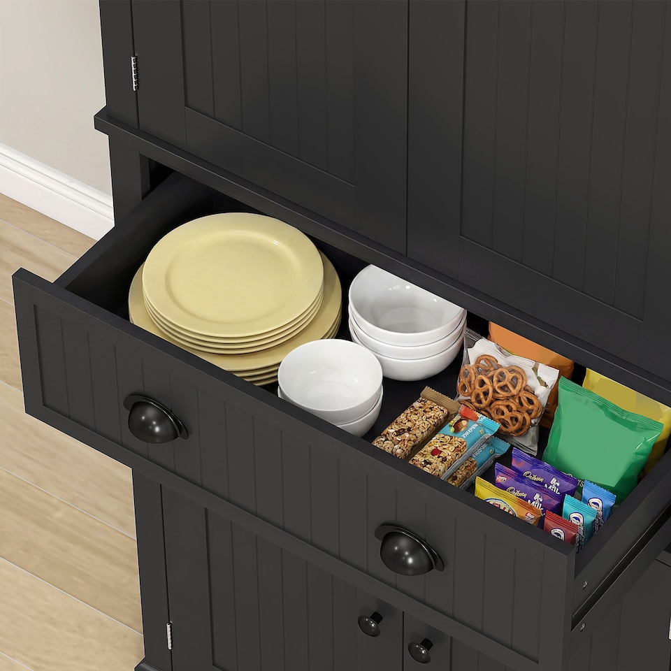 image 1 of HOMCOM Freestanding Kitchen Storage Cabinet Drawer Cupboards Shelves, Black