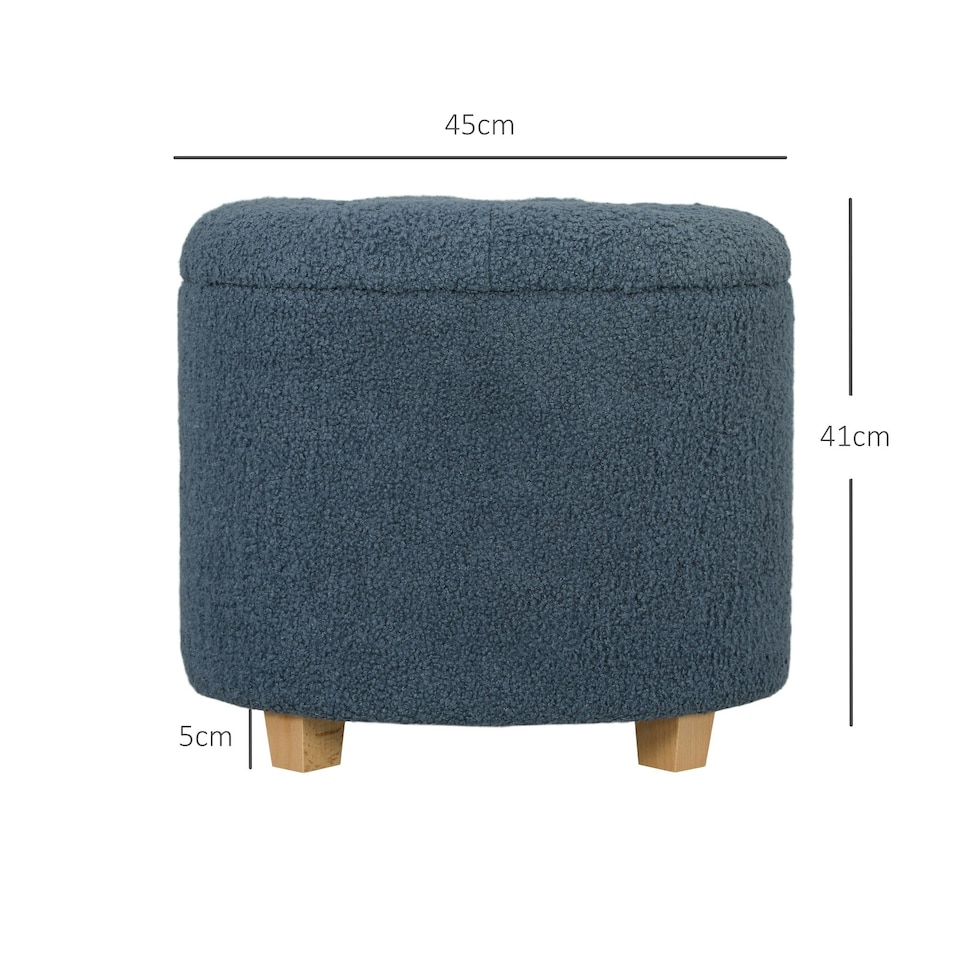 image 1 of HOMCOM 45cm Round Ottoman with Storage, Lid, Cashmere Footstool, Blue