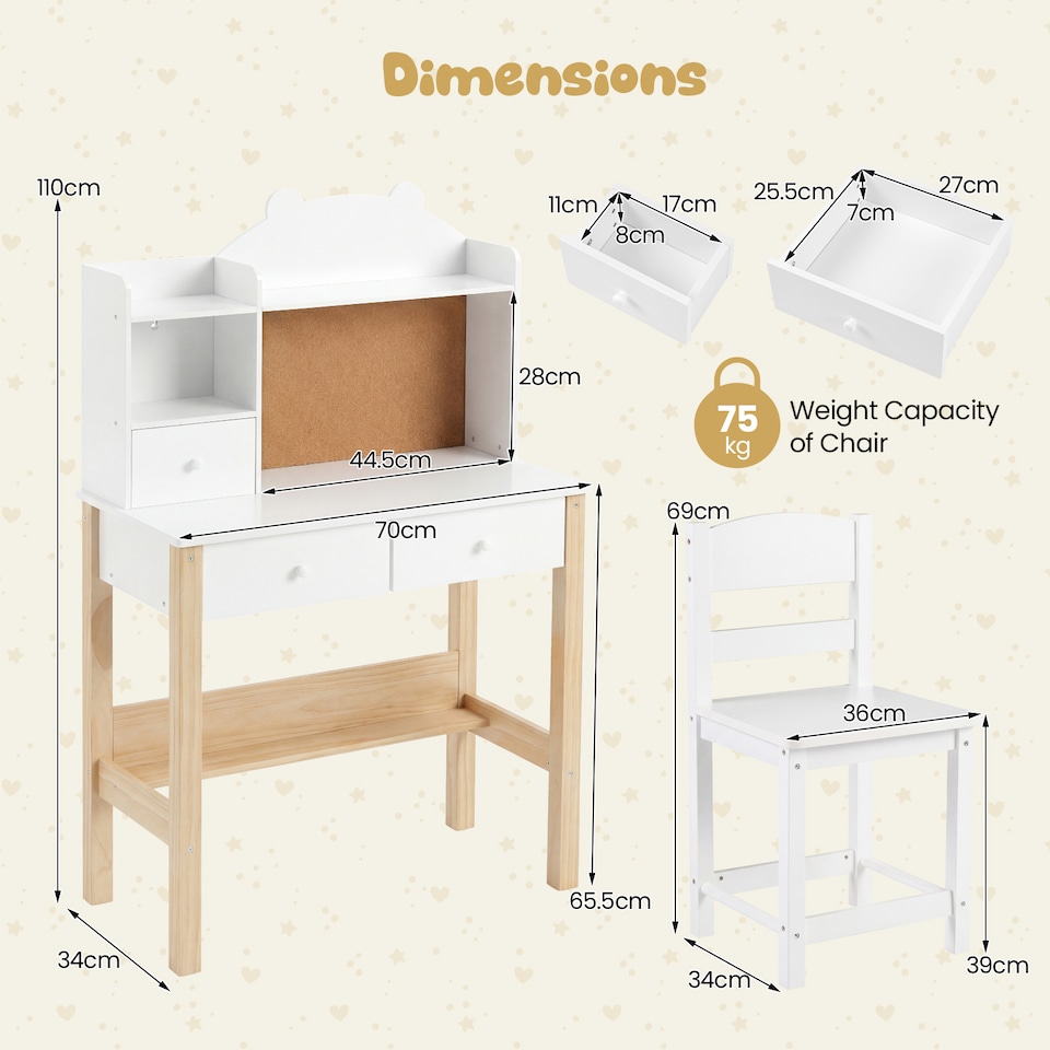 image 1 of COSTWAY Wooden Kids Study Desk and Chair Set